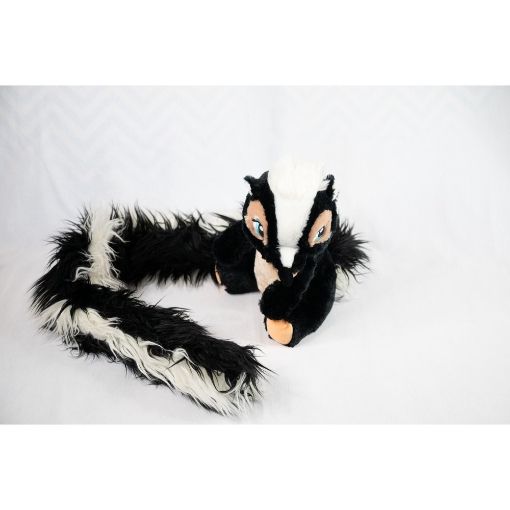 VTG Disney Parks Flower the Skunk Plush W/40" Long Boa Tail Scarf & 12" Tall Toy